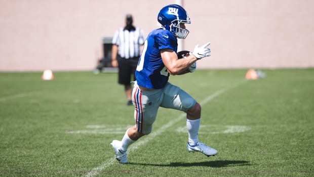 August 2020: WR Alex Bachman at New York Giants training camp.